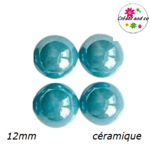 X2 cabochons dôme céramique bleu 12mm