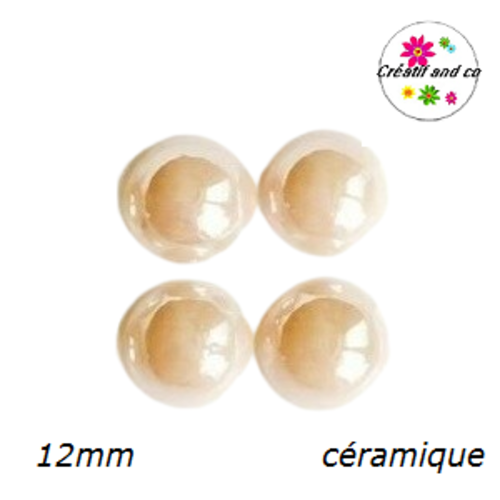 X2 cabochons dôme céramique rose poudré 12mm