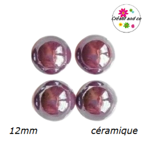 X2 cabochons dôme céramique mauve 12mm