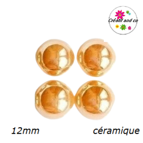 X2 cabochons dôme céramique jaune d'or 12mm