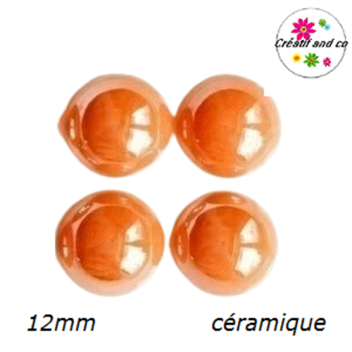 X2 cabochons dôme céramique orange 12mm