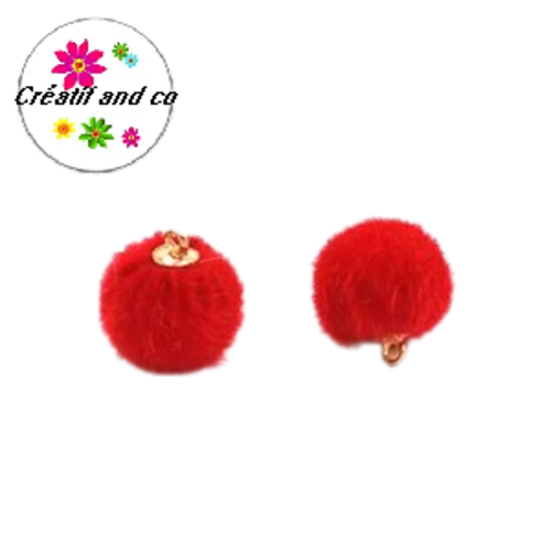 Pendentif synthétique boule de poil rouge 18mm