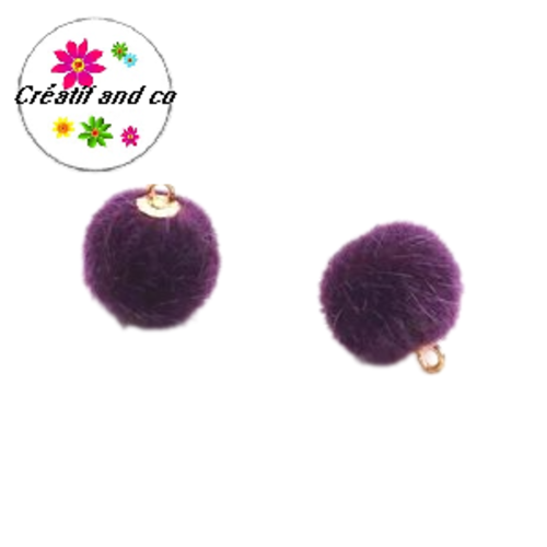 Pendentif synthétique boule de poil mauve 18mm