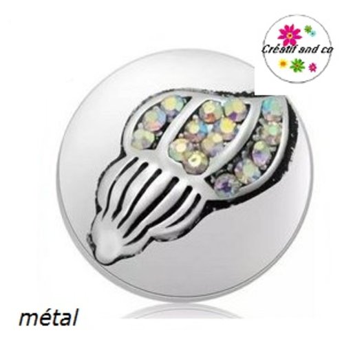 Bouton pression métal motif coquillage et strass