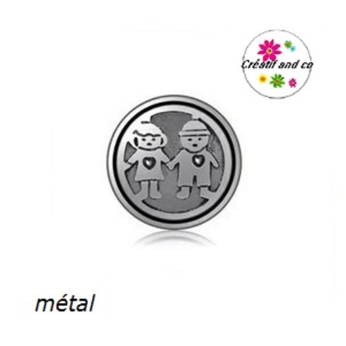Bouton pression métal motif petit garçon et fille