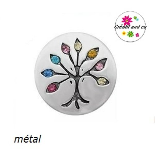 Bouton pression métal motif arbre et strass couleur