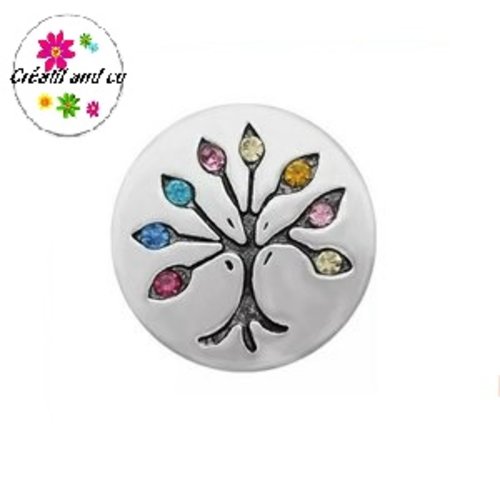 Bouton pression métal motif arbre et strass couleur