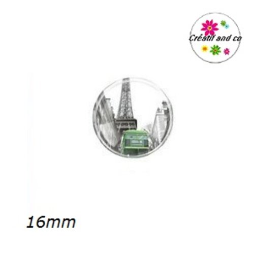X2 cabochons bus vert devant tour eiffel 16mm
