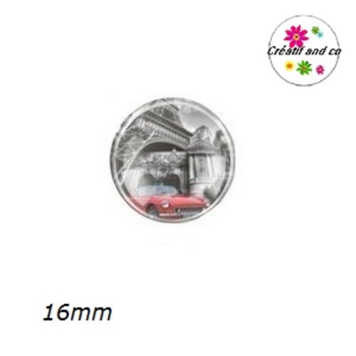 X2 cabochons voiture rouge devant tour eiffel 16mm