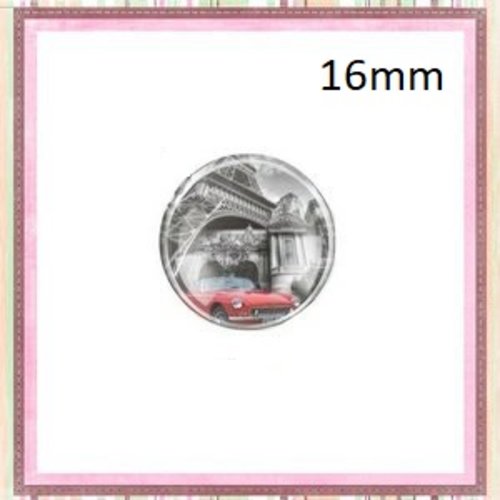 X2 cabochons voiture rouge devant tour eiffel 16mm