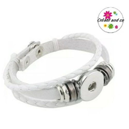 Bracelet simili cuir blanc et cordon tressé pour bouton pression