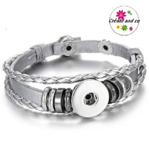 Bracelet simili cuir argent et cordon tressé pour bouton pression