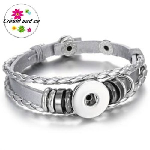 Bracelet simili cuir argent et cordon tressé pour bouton pression