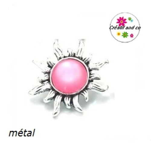 Bouton pression soleil métal cabochon rose résine
