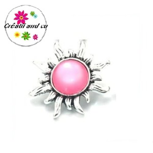 Bouton pression soleil métal cabochon rose résine
