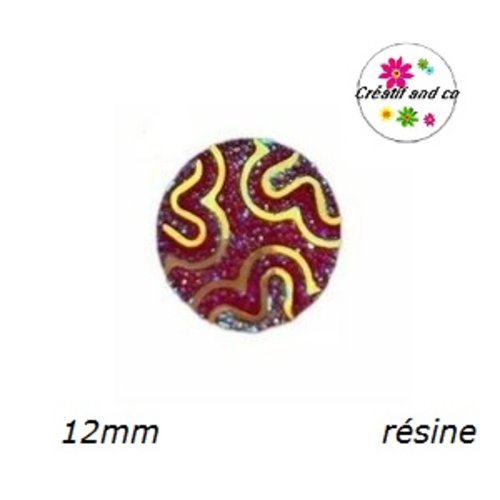 X2 cabochons motif vague rouge résine 12mm