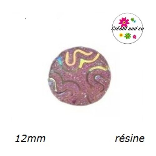 X2 cabochons motif vague rose résine 12mm