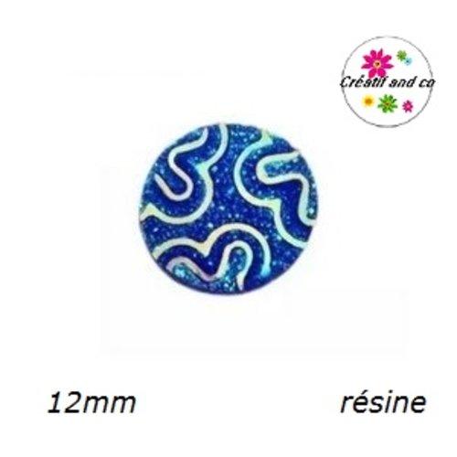 X2 cabochons motif vague bleu roi résine 12mm