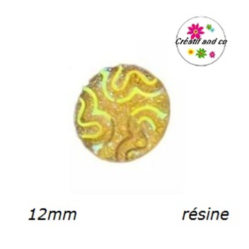 X2 cabochons motif vague jaune résine 12mm