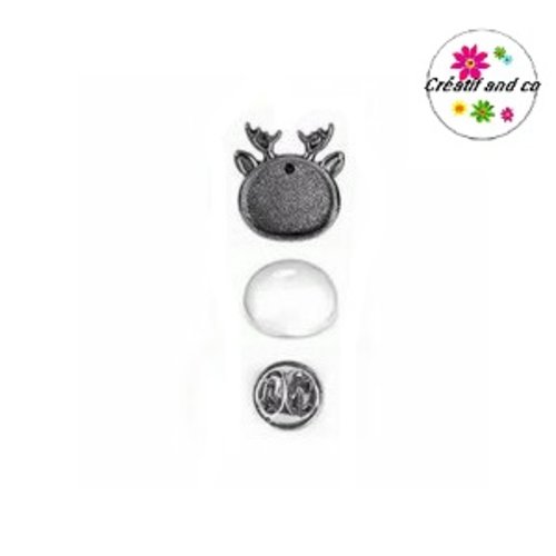 Support broche/pin's tête de cerf argent tibétain
