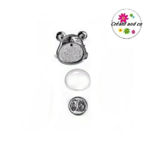 Support broche/pin's tête de souris argent tibétain