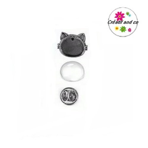 Support broche/pin's tête de chat argent tibétain