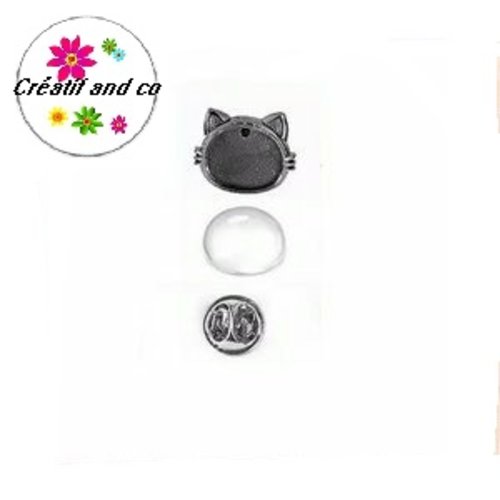 Support broche/pin's tête de chat argent tibétain