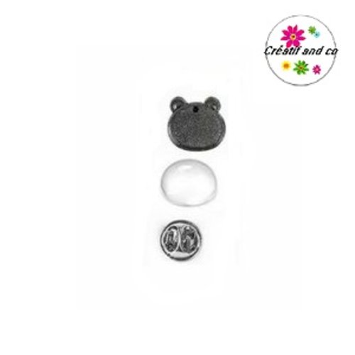 Support broche/pin's tête d'ourson argent tibétain