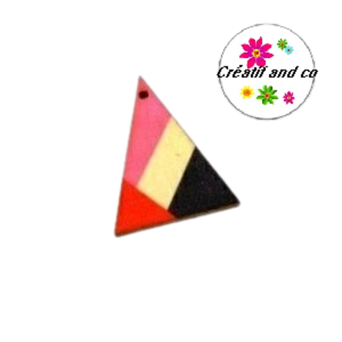 Pendentif triangle bois motif graphique 39mm