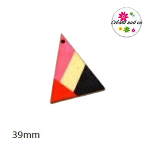 Pendentif triangle bois motif graphique 39mm