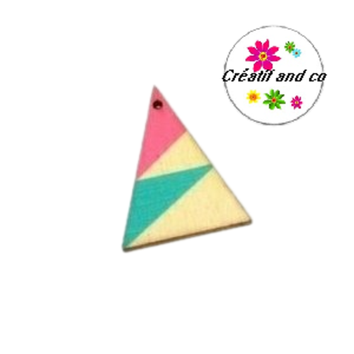 Pendentif triangle bois motif graphique 39mm