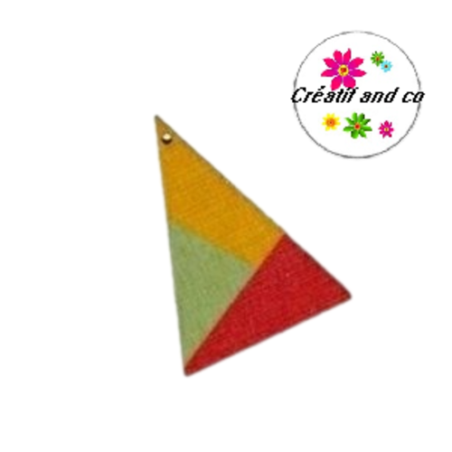 Pendentif triangle bois motif graphique 39mm