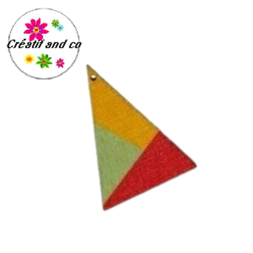 Pendentif triangle bois motif graphique 39mm