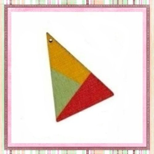 Pendentif triangle bois motif graphique 39mm