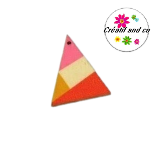 Pendentif triangle bois motif graphique 39mm