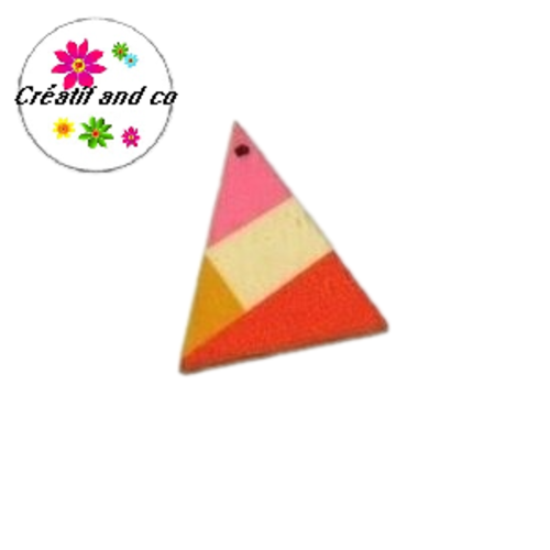 Pendentif triangle bois motif graphique 39mm