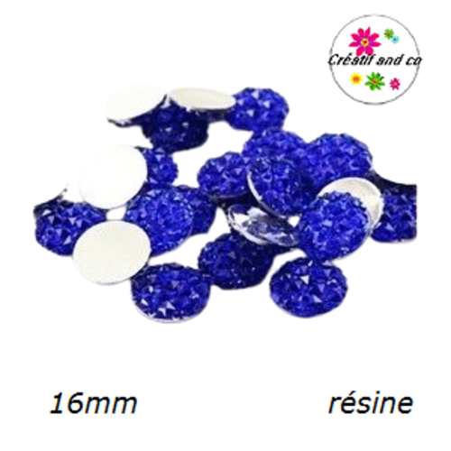 X2 cabochons bleu roi brillant résine 16mm