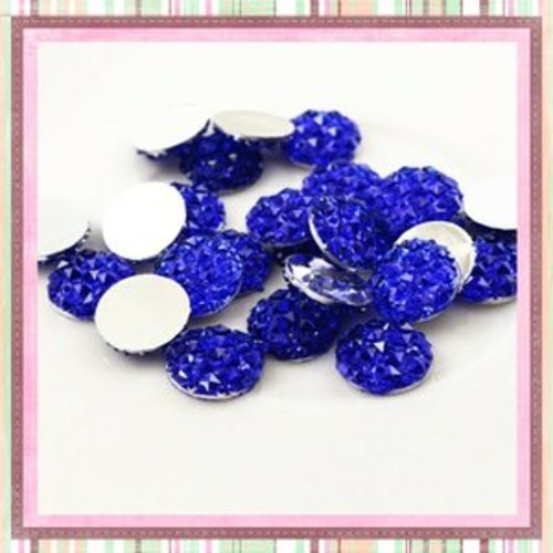 X2 cabochons bleu roi brillant résine 16mm