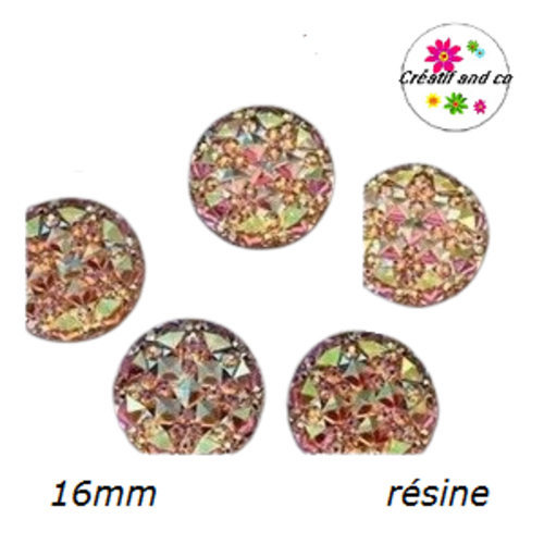 X2 cabochons rose poudré brillant résine 16mm