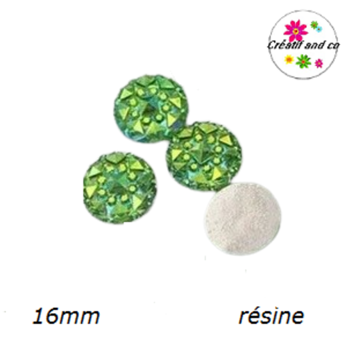 X2 cabochons vert brillant résine 16mm