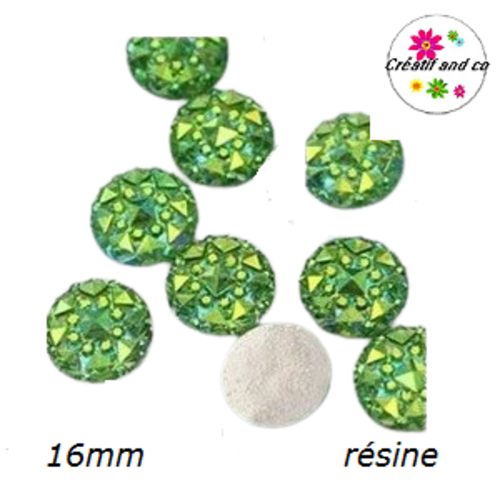 X2 cabochons vert brillant résine 16mm