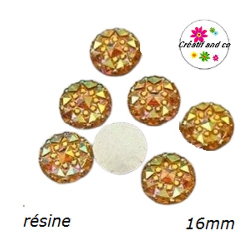 X2 cabochons ambre brillant résine 16mm