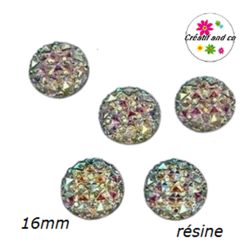 X2 cabochons cristal brillant résine 16mm