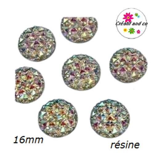 X2 cabochons cristal brillant résine 16mm