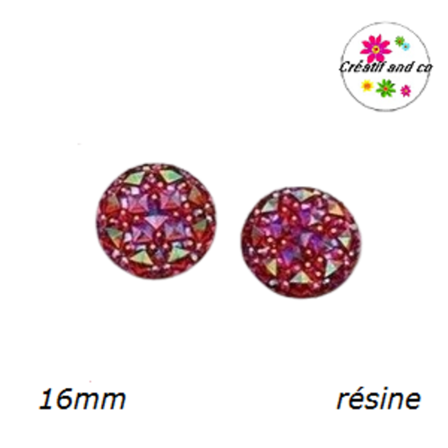 X2 cabochons fuchsia brillant résine 16mm