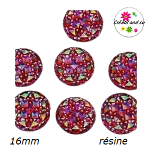 X2 cabochons fuchsia brillant résine 16mm