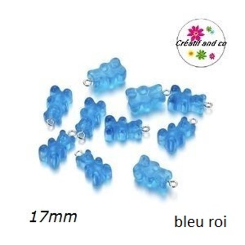 Breloque ourson translucide bleu roi