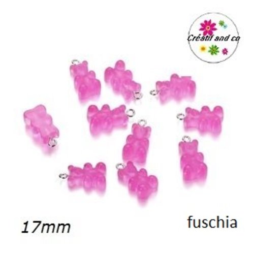 Breloque ourson translucide fuchsia