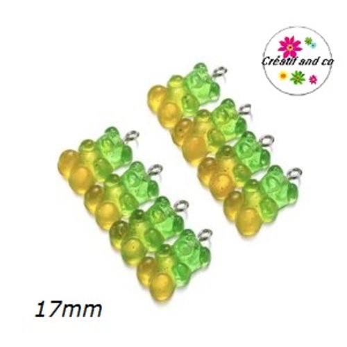 Breloque ourson translucide bi-couleur vert/jaune