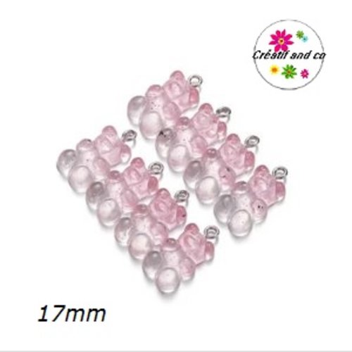 Breloque ourson translucide bi-couleur rose/translucide